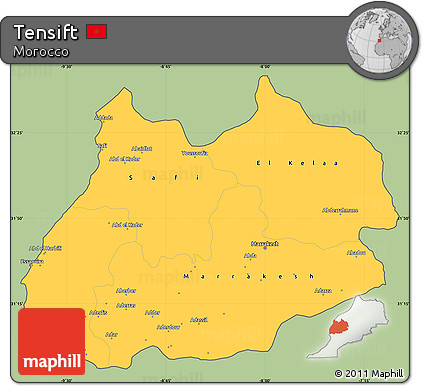 Savanna Style Simple Map of Tensift, cropped outside