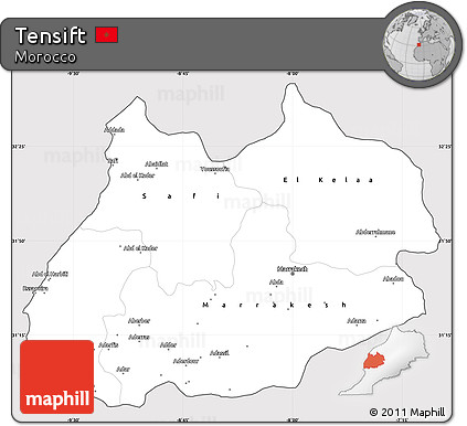 Silver Style Simple Map of Tensift, cropped outside