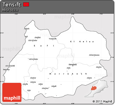 Silver Style Simple Map of Tensift, cropped outside
