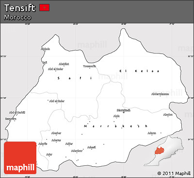 Silver Style Simple Map of Tensift, cropped outside