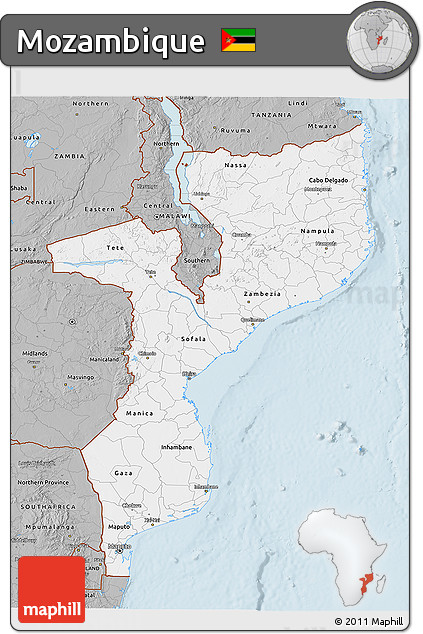 Gray 3D Map of Mozambique