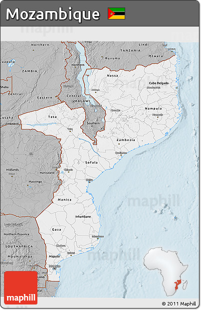 Gray 3D Map of Mozambique