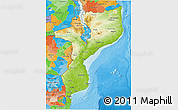 Physical 3D Map of Mozambique, political outside