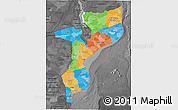 Political 3D Map of Mozambique, darken, desaturated