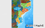 Political 3D Map of Mozambique, darken, land only