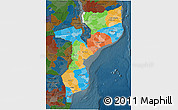 Political 3D Map of Mozambique, darken