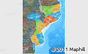 Political 3D Map of Mozambique, darken, semi-desaturated, land only