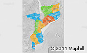 Political 3D Map of Mozambique, lighten, desaturated