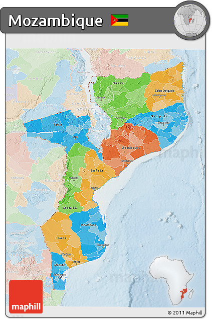 Political 3D Map of Mozambique, lighten