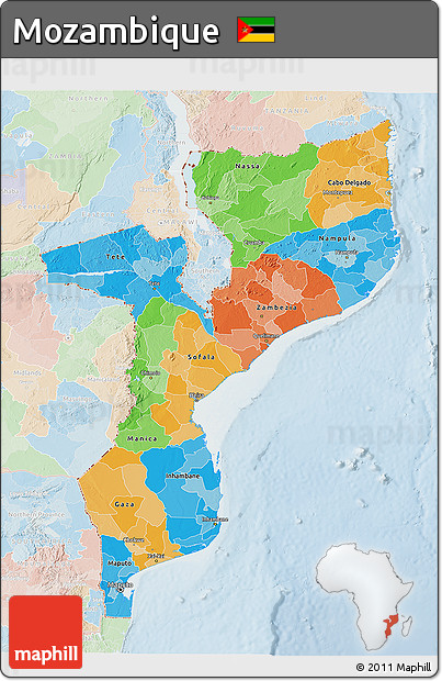 Political 3D Map of Mozambique, lighten