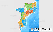 Political 3D Map of Mozambique, single color outside, bathymetry sea