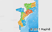 Political 3D Map of Mozambique, single color outside, shaded relief sea