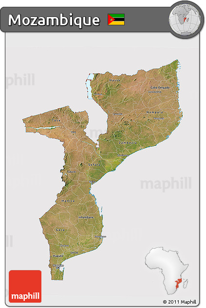 Satellite 3D Map of Mozambique, cropped outside