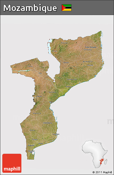 Satellite 3D Map of Mozambique, cropped outside