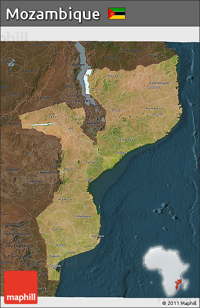 Satellite 3D Map of Mozambique, darken