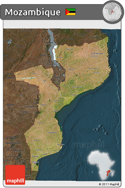 Satellite 3D Map of Mozambique, darken