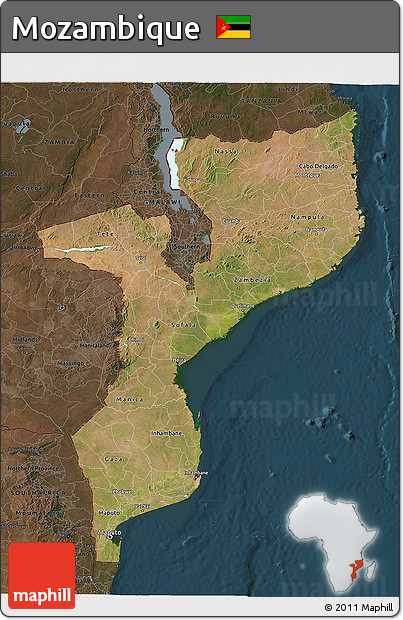 Satellite 3D Map of Mozambique, darken