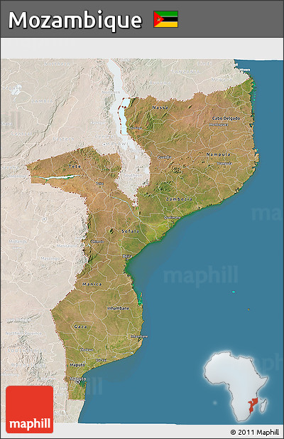 Satellite 3D Map of Mozambique, lighten, land only