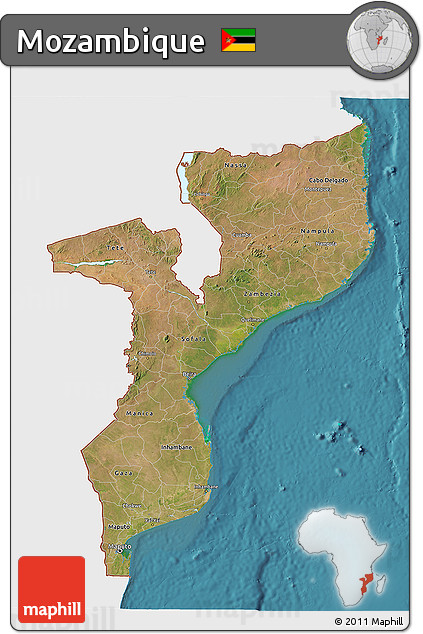 Satellite 3D Map of Mozambique, single color outside