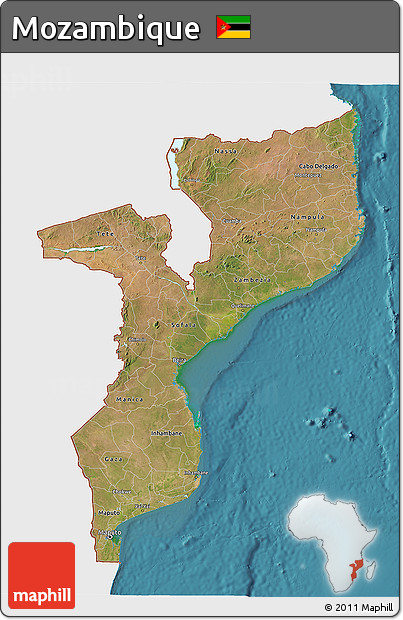 Satellite 3D Map of Mozambique, single color outside