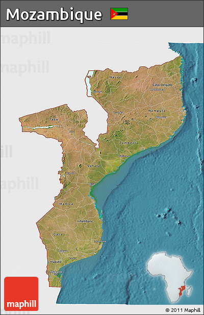 Satellite 3D Map of Mozambique, single color outside