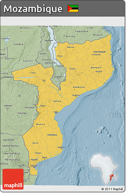 Savanna Style 3D Map of Mozambique