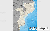 Shaded Relief 3D Map of Mozambique, darken, desaturated, land only