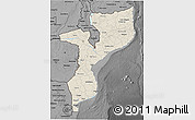 Shaded Relief 3D Map of Mozambique, darken, desaturated