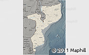 Shaded Relief 3D Map of Mozambique, darken, semi-desaturated