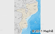 Shaded Relief 3D Map of Mozambique, desaturated, land only