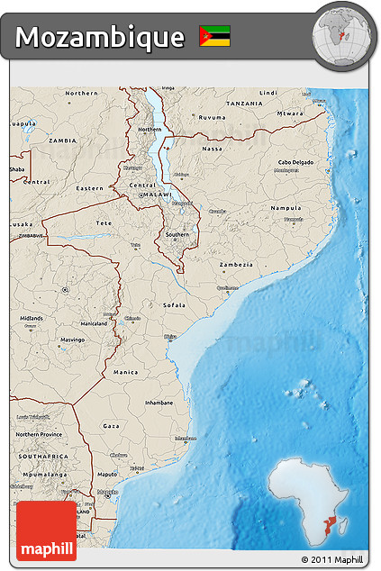 Shaded Relief 3D Map of Mozambique