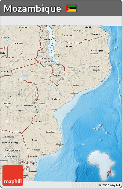 Shaded Relief 3D Map of Mozambique