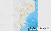 Shaded Relief 3D Map of Mozambique, lighten, desaturated, land only