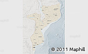 Shaded Relief 3D Map of Mozambique, lighten, semi-desaturated