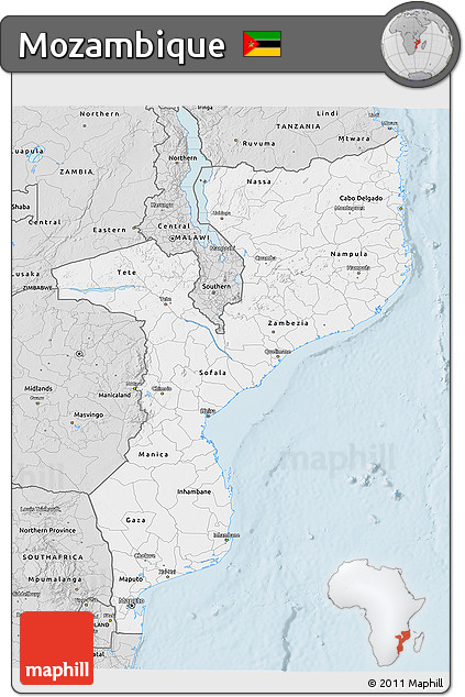 Silver Style 3D Map of Mozambique