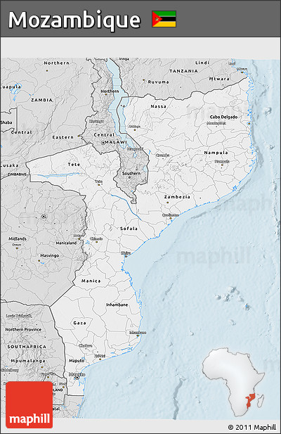 Silver Style 3D Map of Mozambique