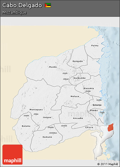 Classic Style 3D Map of Cabo Delgado, single color outside