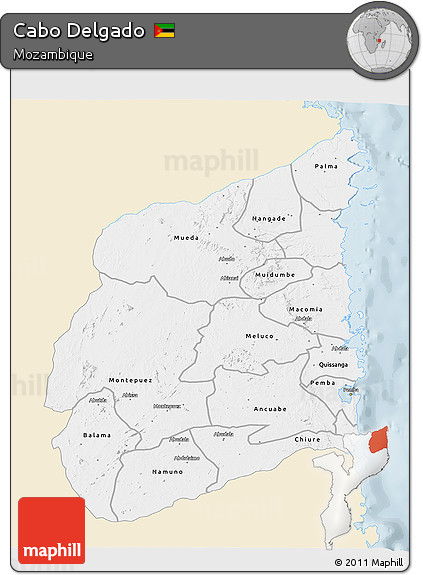 Classic Style 3D Map of Cabo Delgado, single color outside