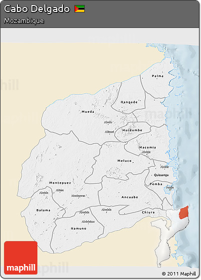 Classic Style 3D Map of Cabo Delgado, single color outside