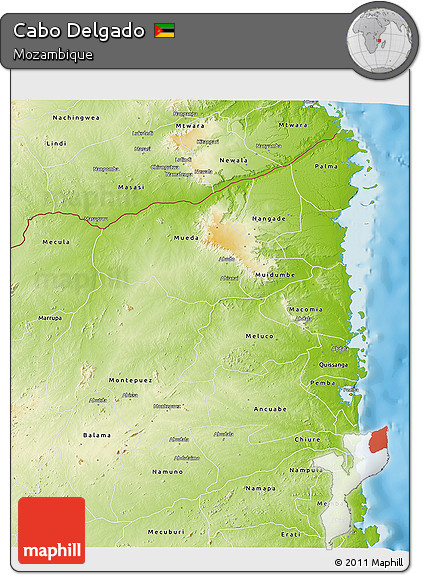 Physical 3D Map of Cabo Delgado