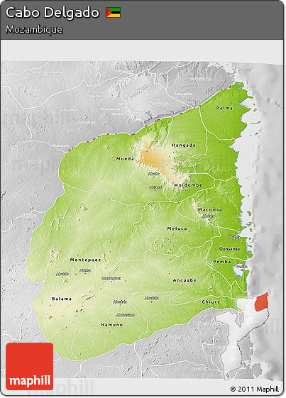 Physical 3D Map of Cabo Delgado, lighten, desaturated