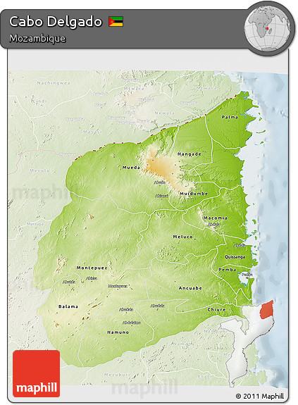 Physical 3D Map of Cabo Delgado, lighten