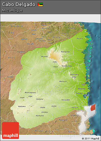 Physical 3D Map of Cabo Delgado, satellite outside