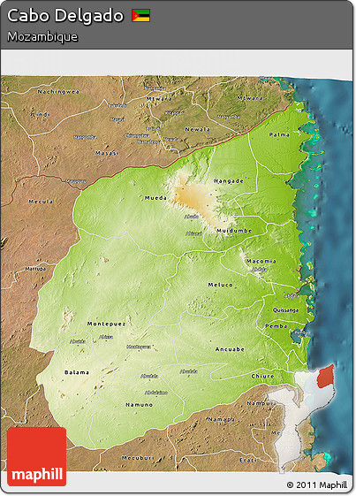 Physical 3D Map of Cabo Delgado, satellite outside