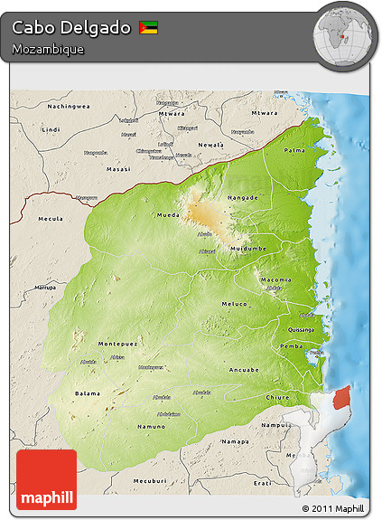Physical 3D Map of Cabo Delgado, shaded relief outside