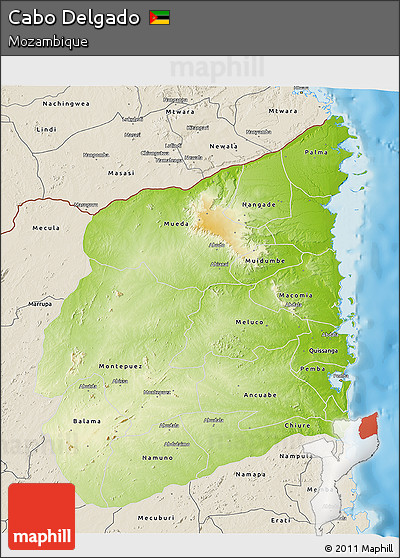 Physical 3D Map of Cabo Delgado, shaded relief outside