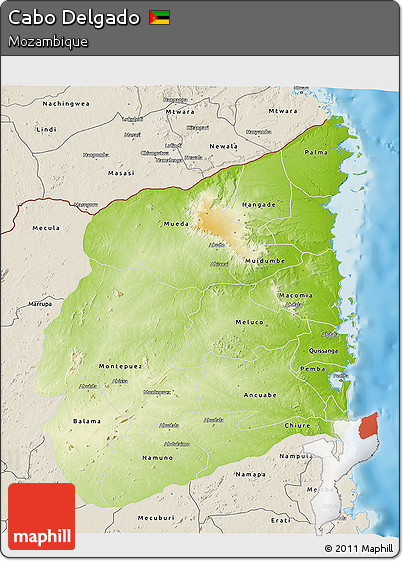 Physical 3D Map of Cabo Delgado, shaded relief outside