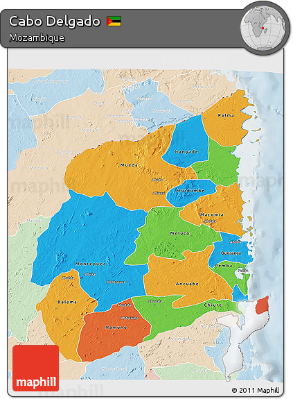 Political 3D Map of Cabo Delgado, lighten