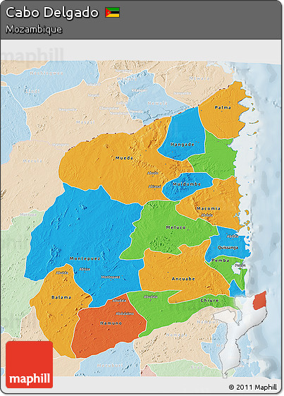 Political 3D Map of Cabo Delgado, lighten