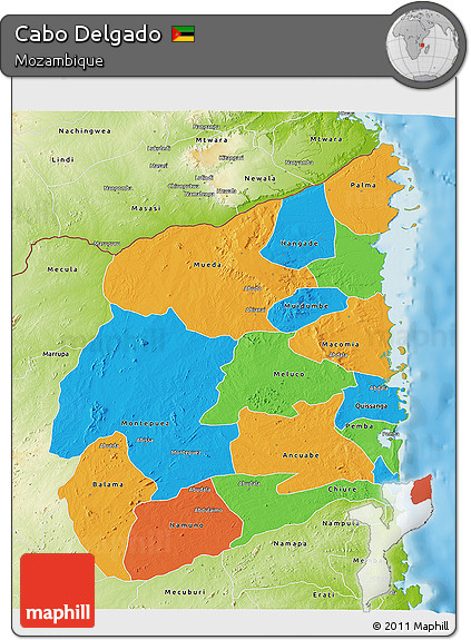 Political 3D Map of Cabo Delgado, physical outside